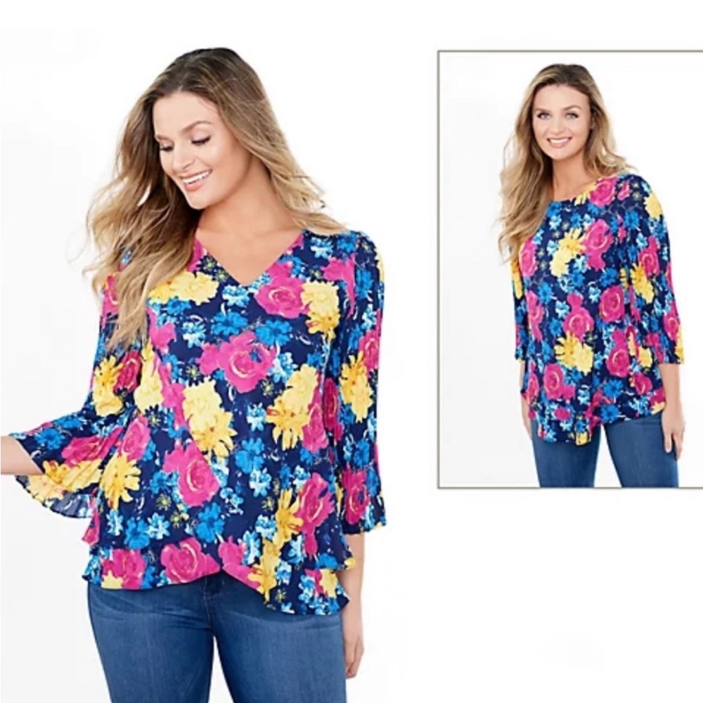 Laurie Felt Floral V-Neck Women's Tunic Top